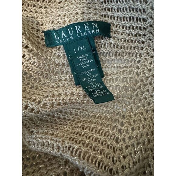 Lauren Ralph Lauren Metallic Gold Cardigan Sweater Linen Blnd Asymmetric Sz L XL - Picture 8 of 9